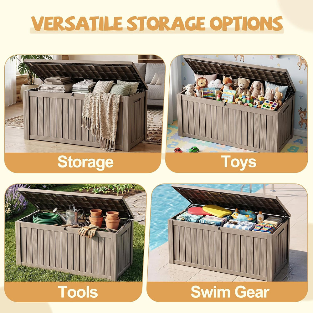 EFU Outdoor Storage Box Waterproof, 270 Gal Gen 2 Resin Deck Box Gas Struts