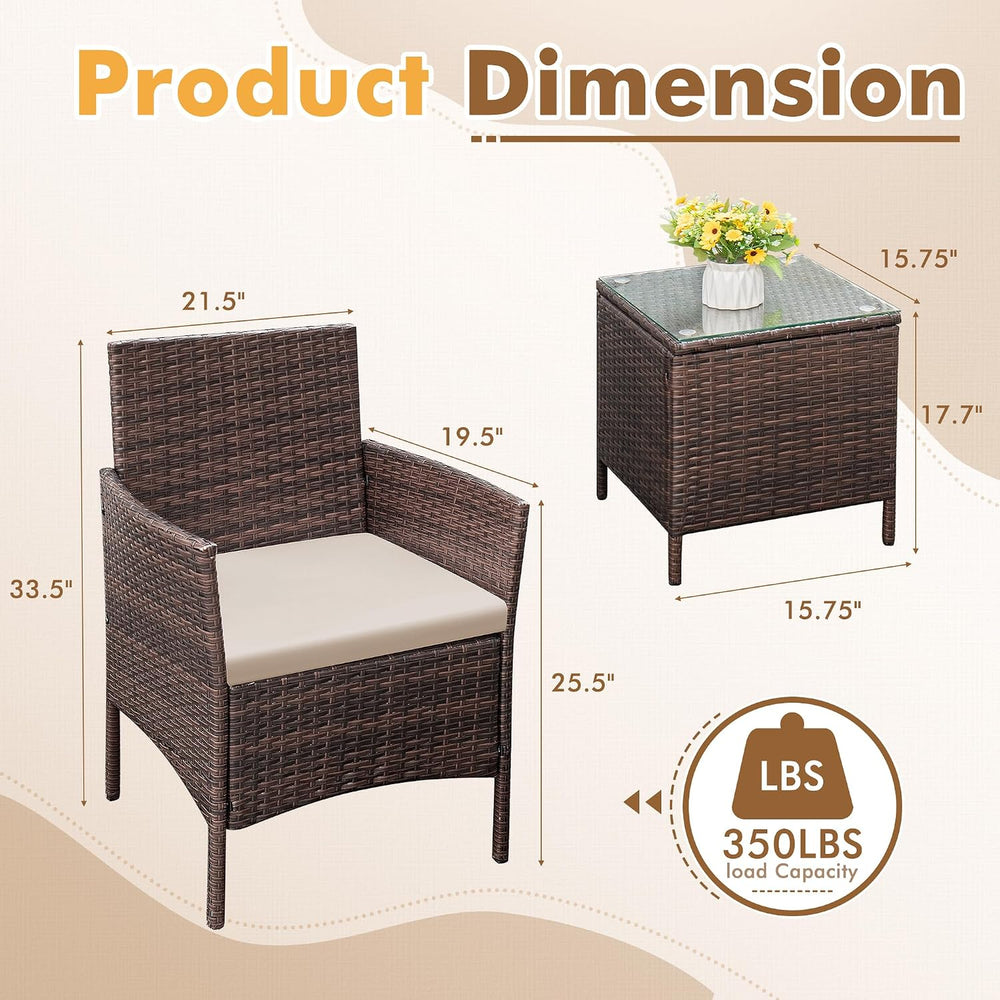 Flamaker Patio Furniture Set 3 Pieces All-Weather Rattan Outdoor Furniture Pa...