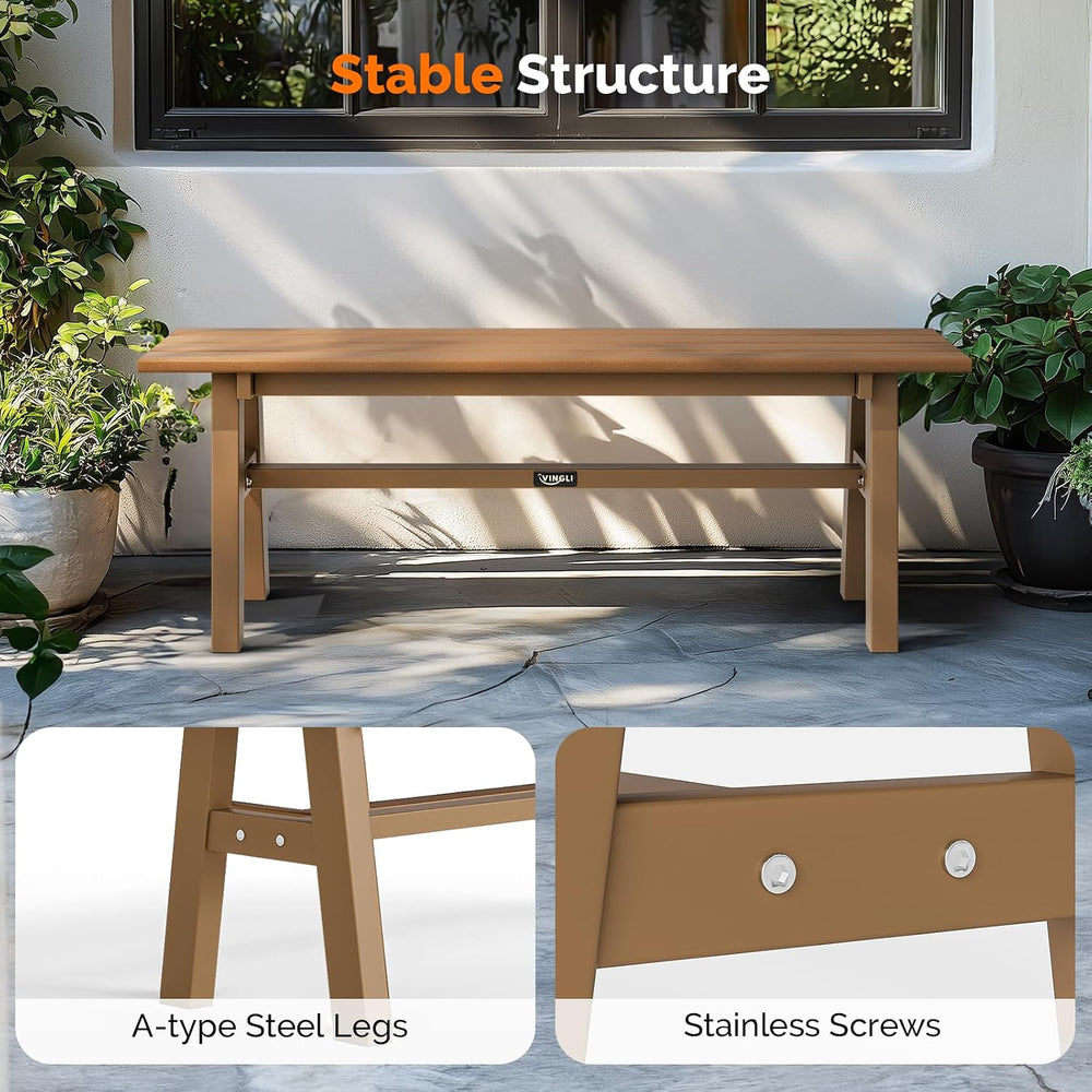 VINGLI 47” Outdoor Bench Garden Bench HDPE Porch Bench w/Metal Legs, Poly Lum...