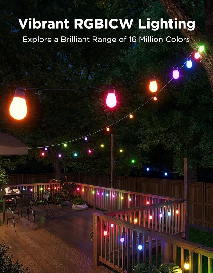 Govee S14 Bulb Outdoor String Lights 2, 144ft RGBIC Smart Warm White Outdoor ...