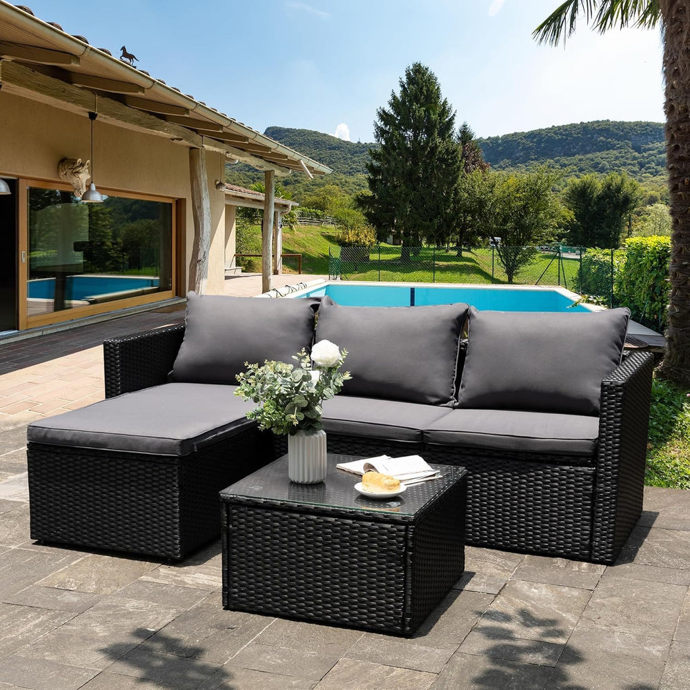 Shintenchi Outdoor Sectional Patio Furniture Set 4-Piece, All-Weather PE Ratt...