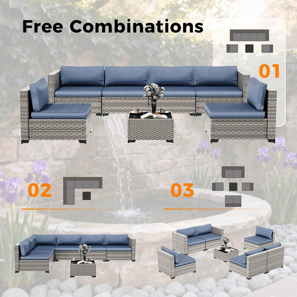 6-Seat Modular Patio Furniture Set – Outdoor Wicker Sectional Sofa with Thick...