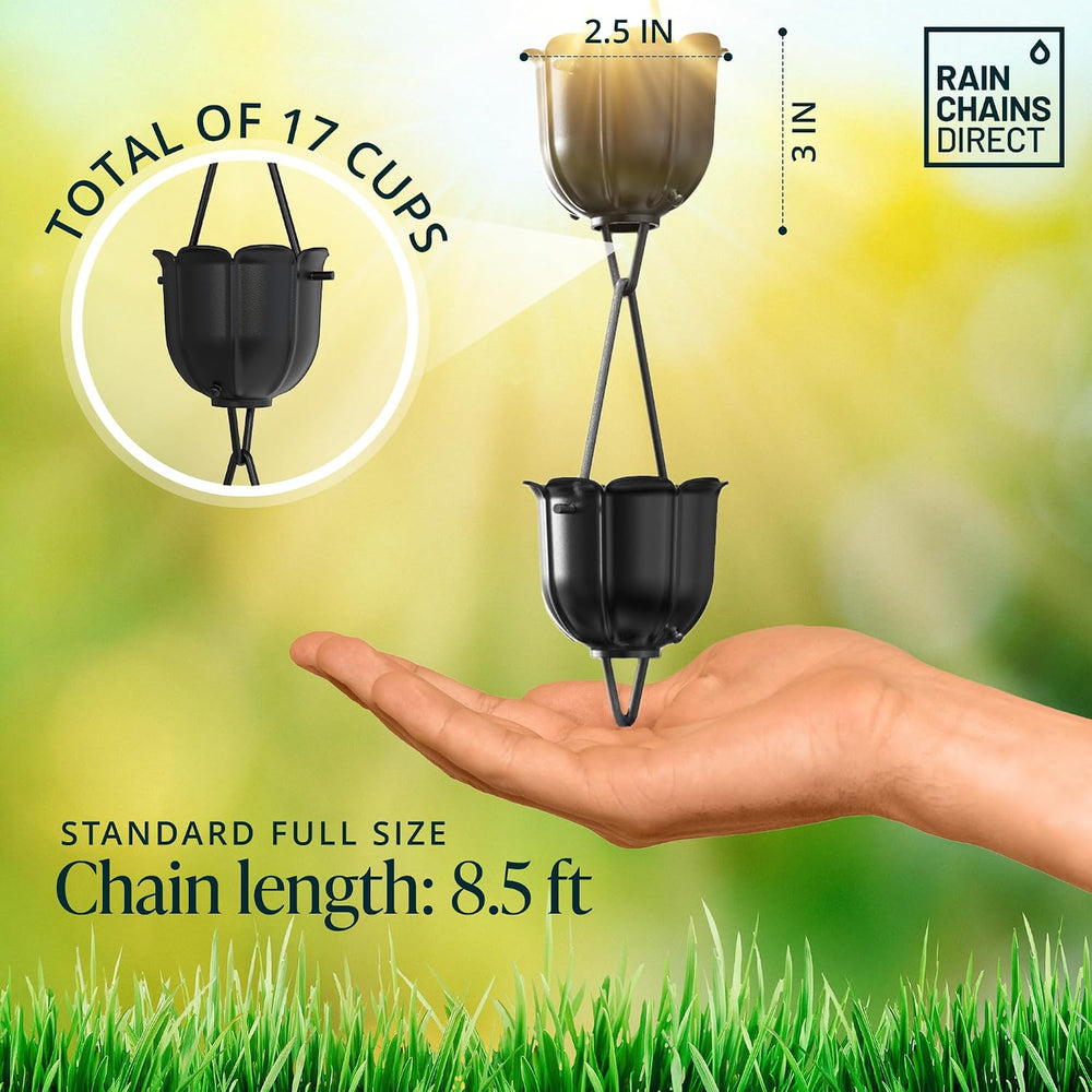 Rain Chains Direct - Flutes Rain Chain - 8.5 FT - Durable Black Powder-Coated...