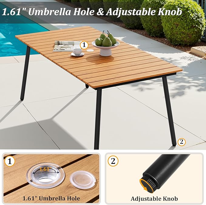 70" Patio Outdoor Dining Table for 4-6, Weather-Resistant Wood-Grain Top...