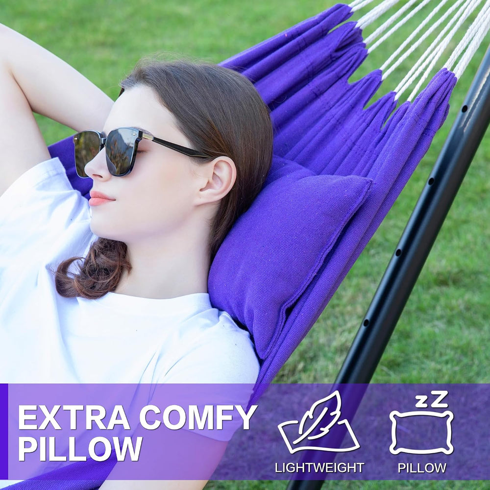 Double Hammock with Stand for Outside, Heavy-Duty, Portable (Purple)