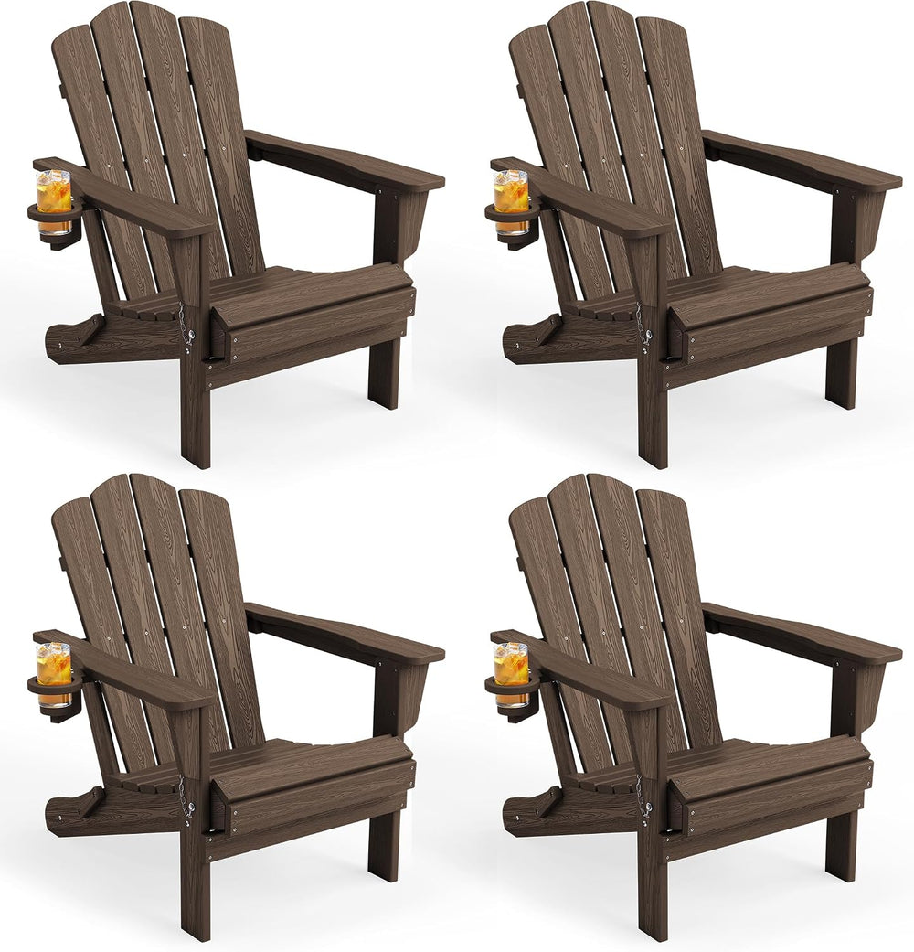 Folding Adirondack Chair Set of 4 with Cup Holder, Coffee