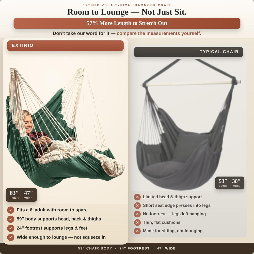 Hanging Hammock Chair Swing with Footrest - XL Hammock Swing Chair