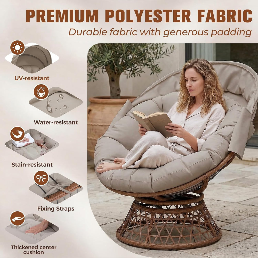 GTPLAYER Outdoor Wicker Egg Chair PE Rattan Chair with Cushion, Oversized Pat...