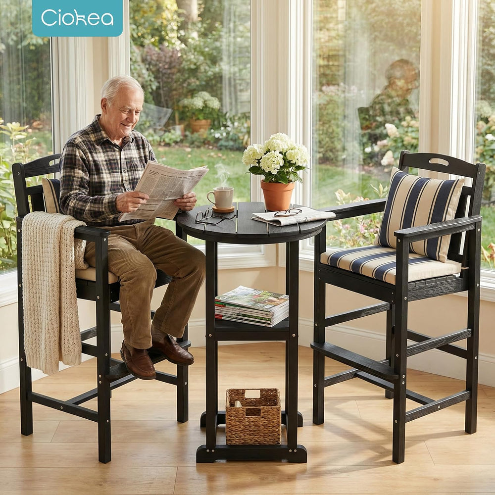 Ciokea Outdoor High Top Bar Set of 3, Space-Saving Bistro Table and Chairs, A...