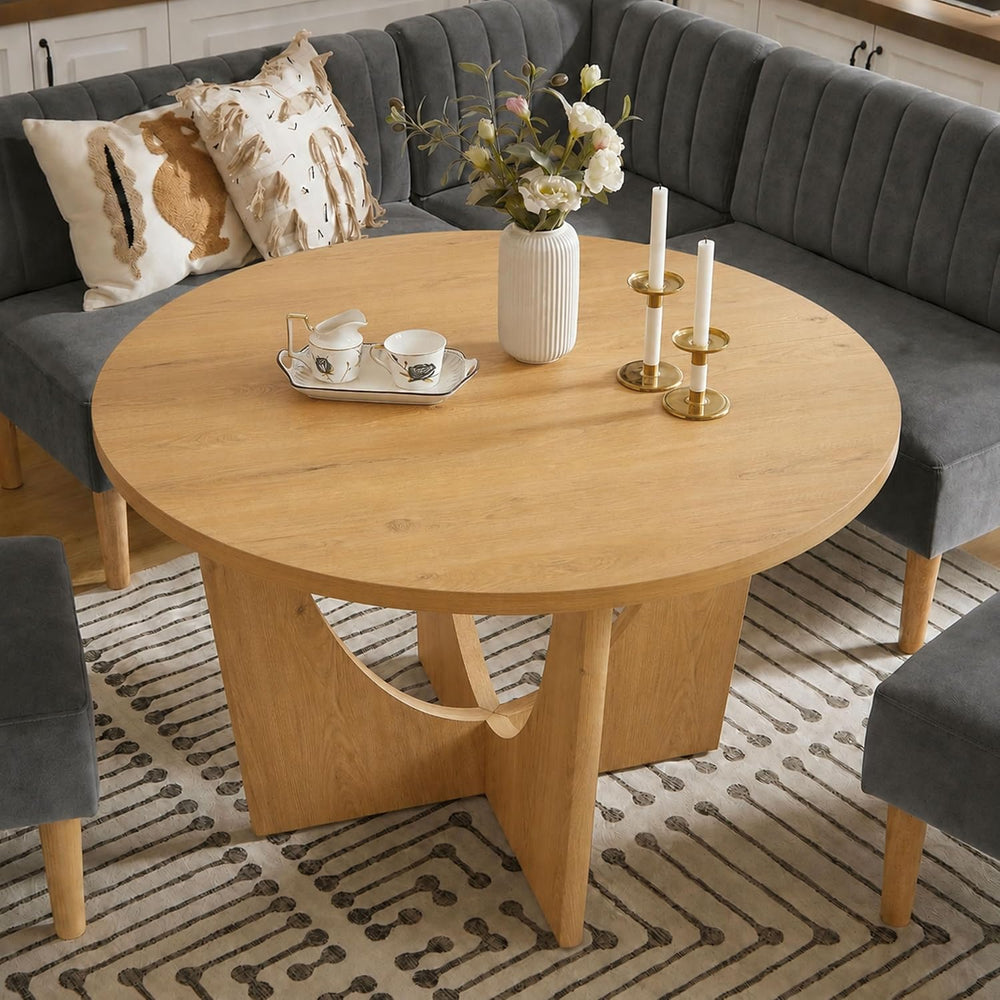Breakfast Nook Table Set, Farmhouse 5-Piece Round Dining Table Set with Bench...