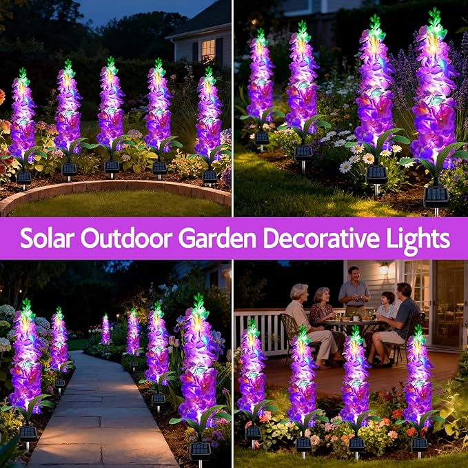Solar Garden Lights, Solar Purple Delphinium Flowers Lights 4 Pack 80 LEDs, W...