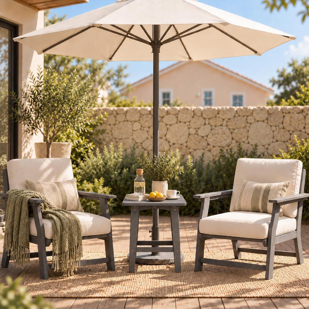 3 Piece Patio Bistro Set, Outdoor Table Chairs with Cushion, Grey