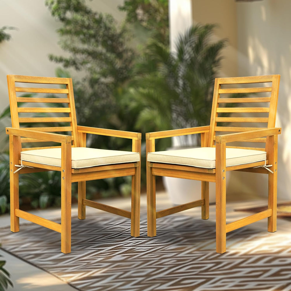 Tranquillo Solara Acacia Wood Outdoor Chair Set of 2 with Cushions – 500lbs C...