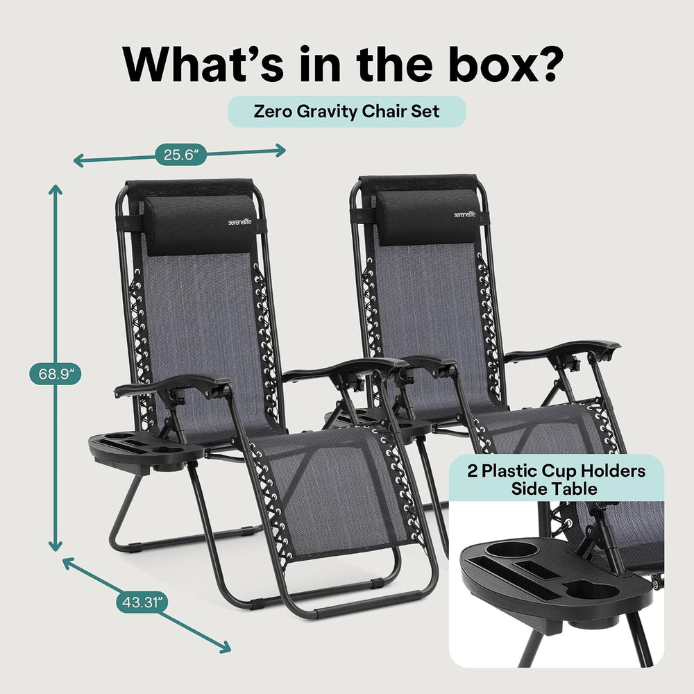 SereneLife Zero Gravity Outdoor Lounge Chairs 2 Pack – Folding Recliners with...