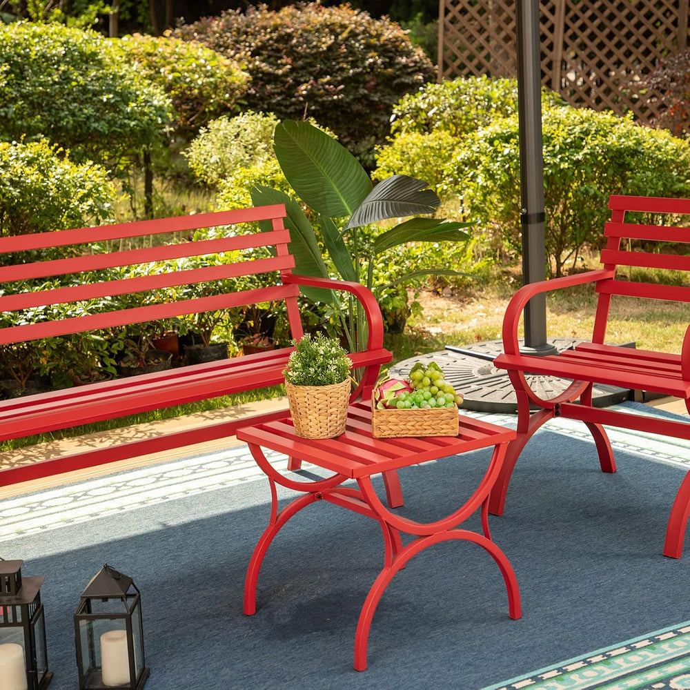Sophia & William Outdoor Garden Bench, Metal Tube Frame Park Bench, Red