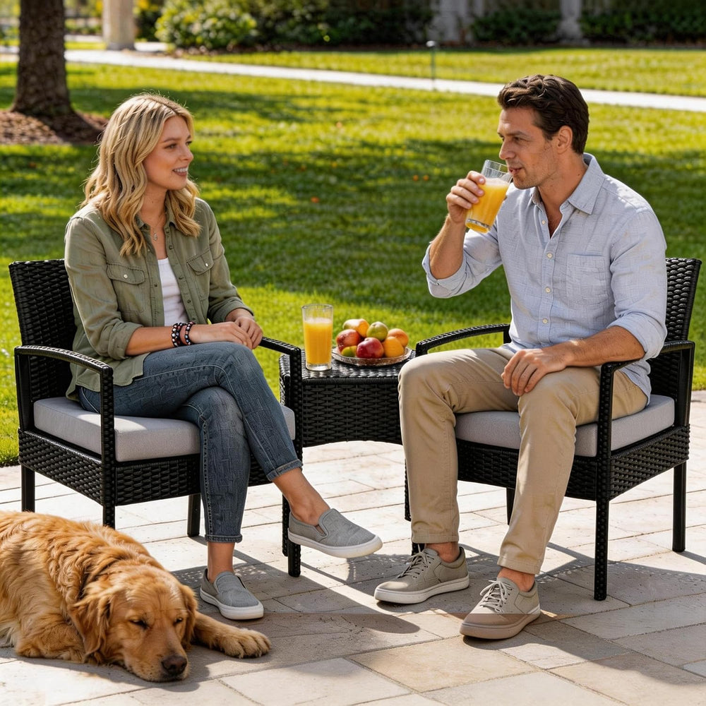 PROHIKER 3 PCS Patio Rattan Conversation Bistro Chairs Set, Outdoor Patio Fur...