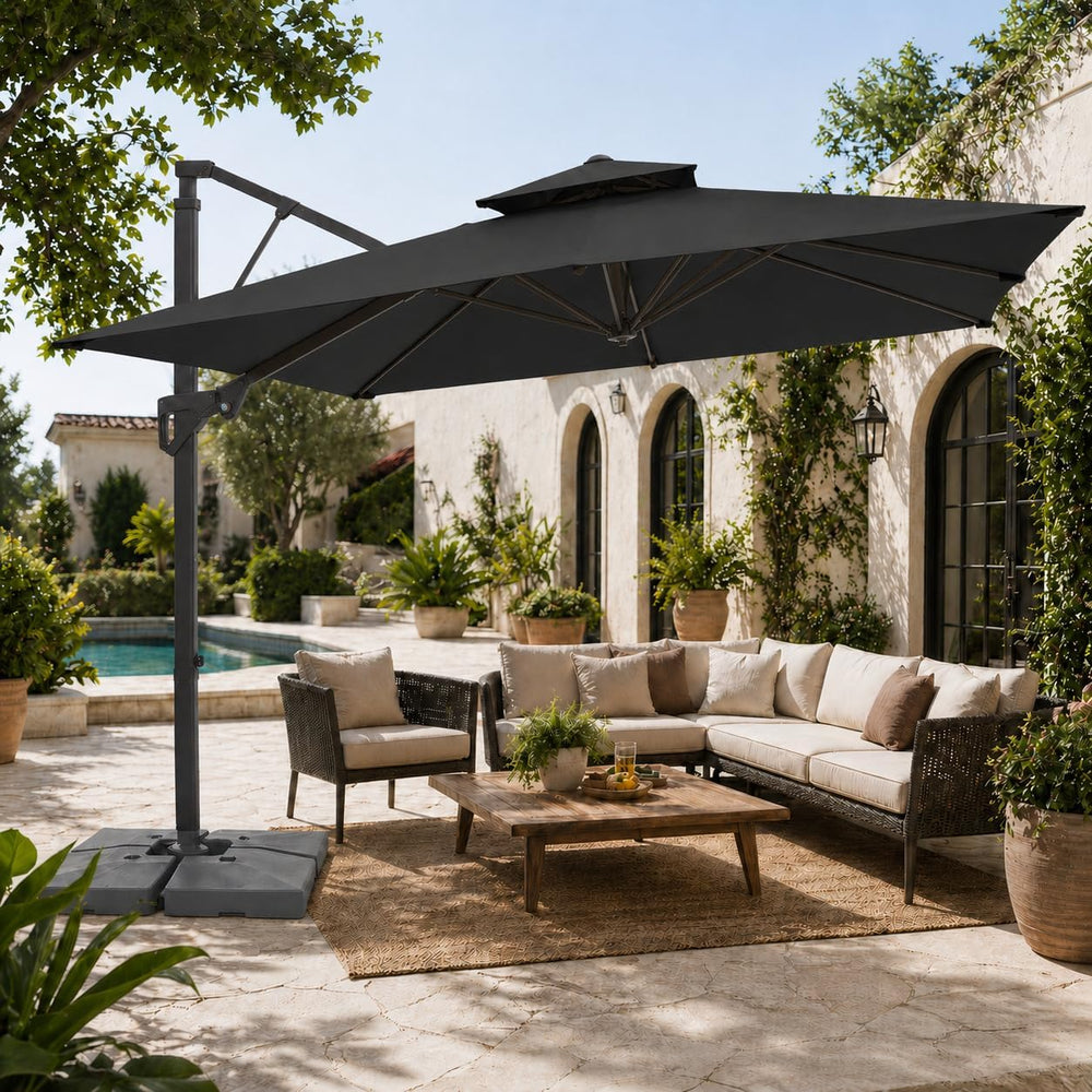 JEAREY 9x9 ft 2-Tier Cantilever Patio Umbrella, Outdoor Offset Umbrella