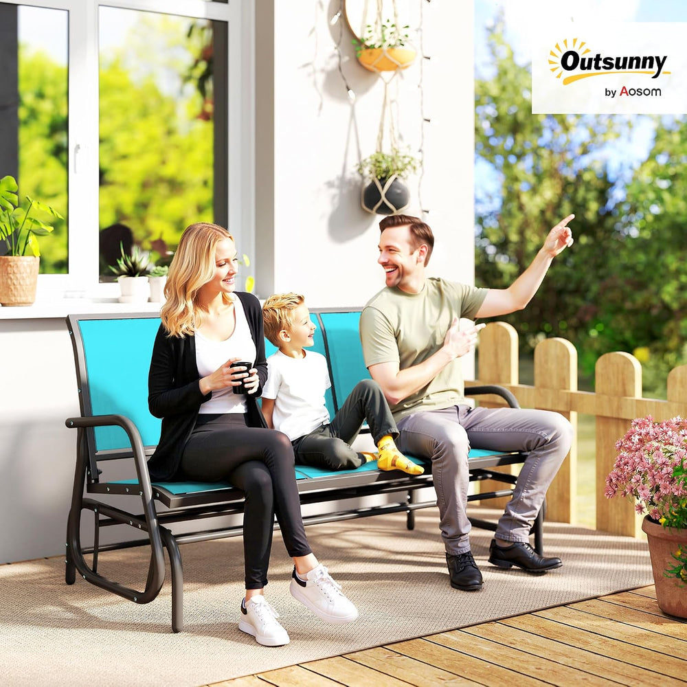 Outsunny 3-Person Patio Glider Bench Outside 3 Seats Blue