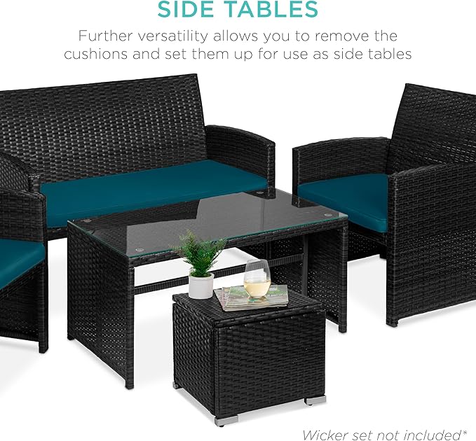 Best Choice Products Set of 2 Wicker Ottomans, Multipurpose Outdoor Furniture...