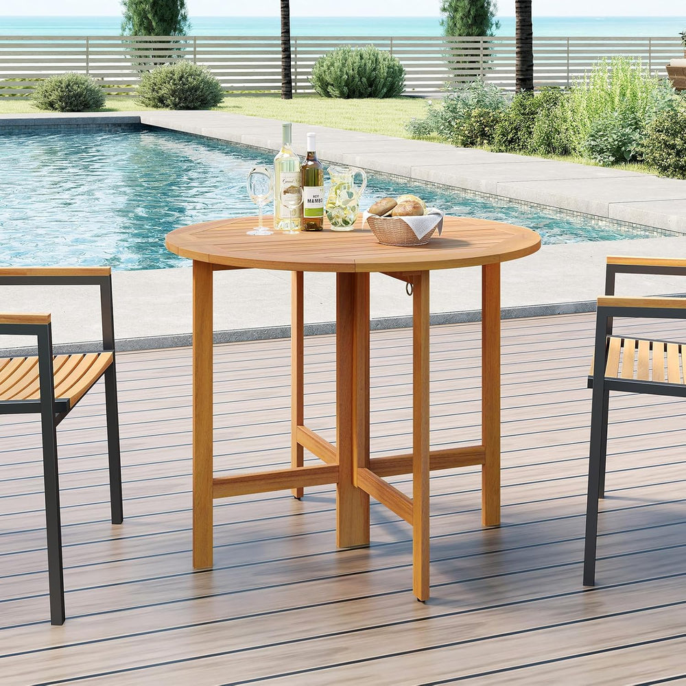 Tangkula 36 Inches Outdoor Folding Round Dining Table, No Assembly Required