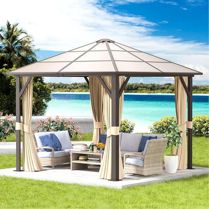 Aoxun 10FT x 10FT Gazebo Single Polycarbonate Top, Outdoor Polycarbonate Fram...