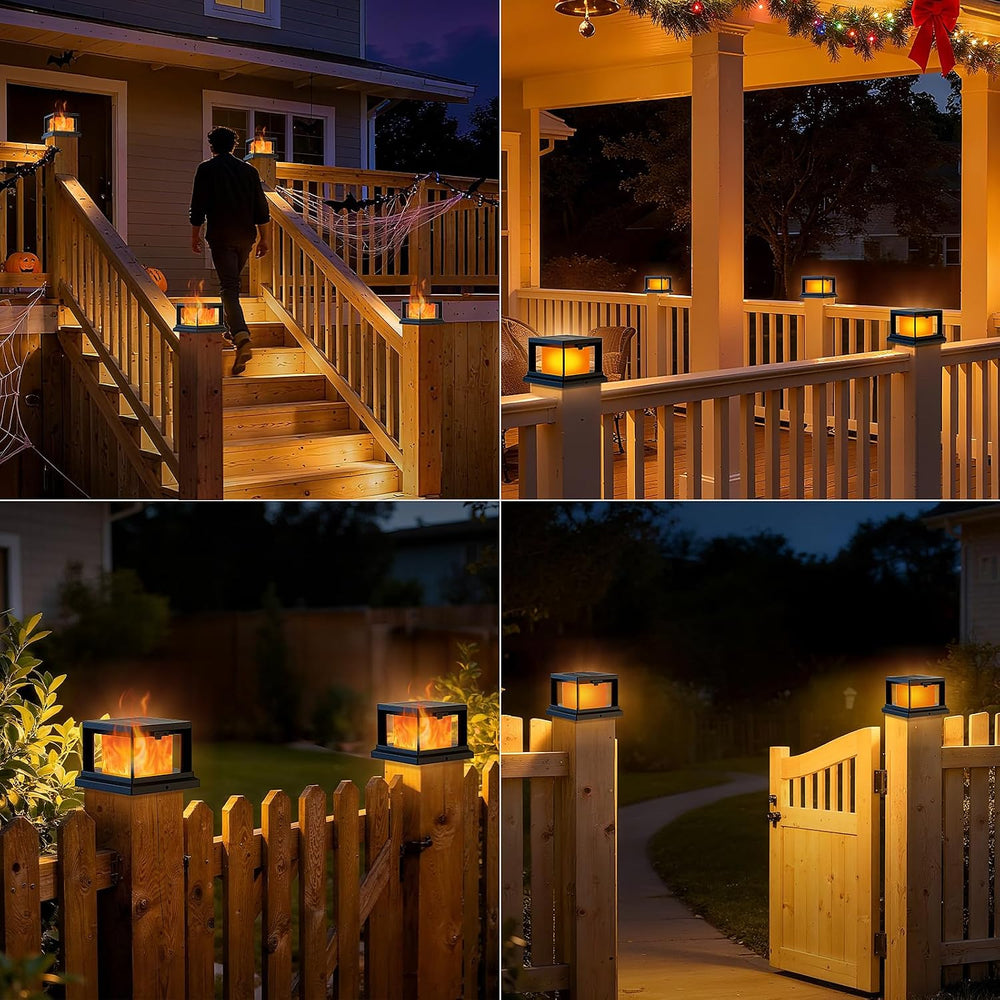 Brightever 4x4 Solar Flame Post Lights Outdoor, 12 Pack Post Solar Lights