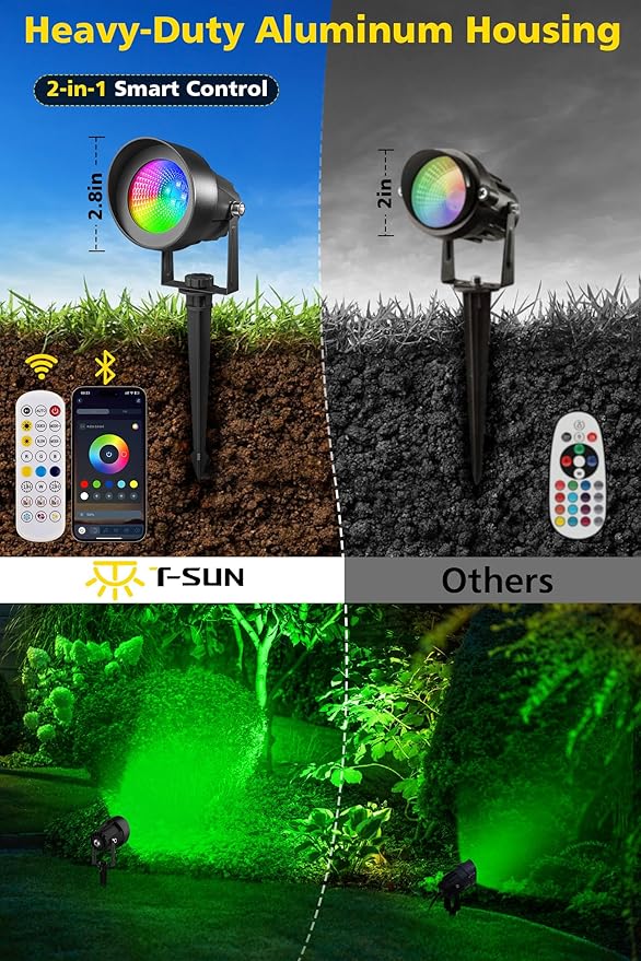 T-SUN Spot Lights Outdoor Waterproof IP65 with US Plug, 270° Adjustable, App ...
