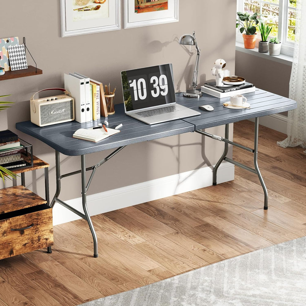 Goplus 6ft Plastic Folding Table, 350 LBS Indoor Outdoor Heavy Duty Portable ...