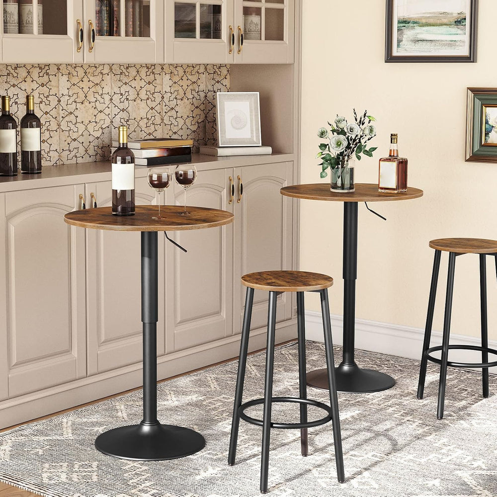 HOOBRO Bar Table, Height-Adjustable Round Pub Table 27-35.4 Inches with Sturd...