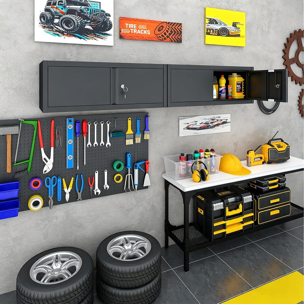 Garage Wall Cabinet, 31.5" W Metal Wall Mounted Storage Cabinet with Loc...
