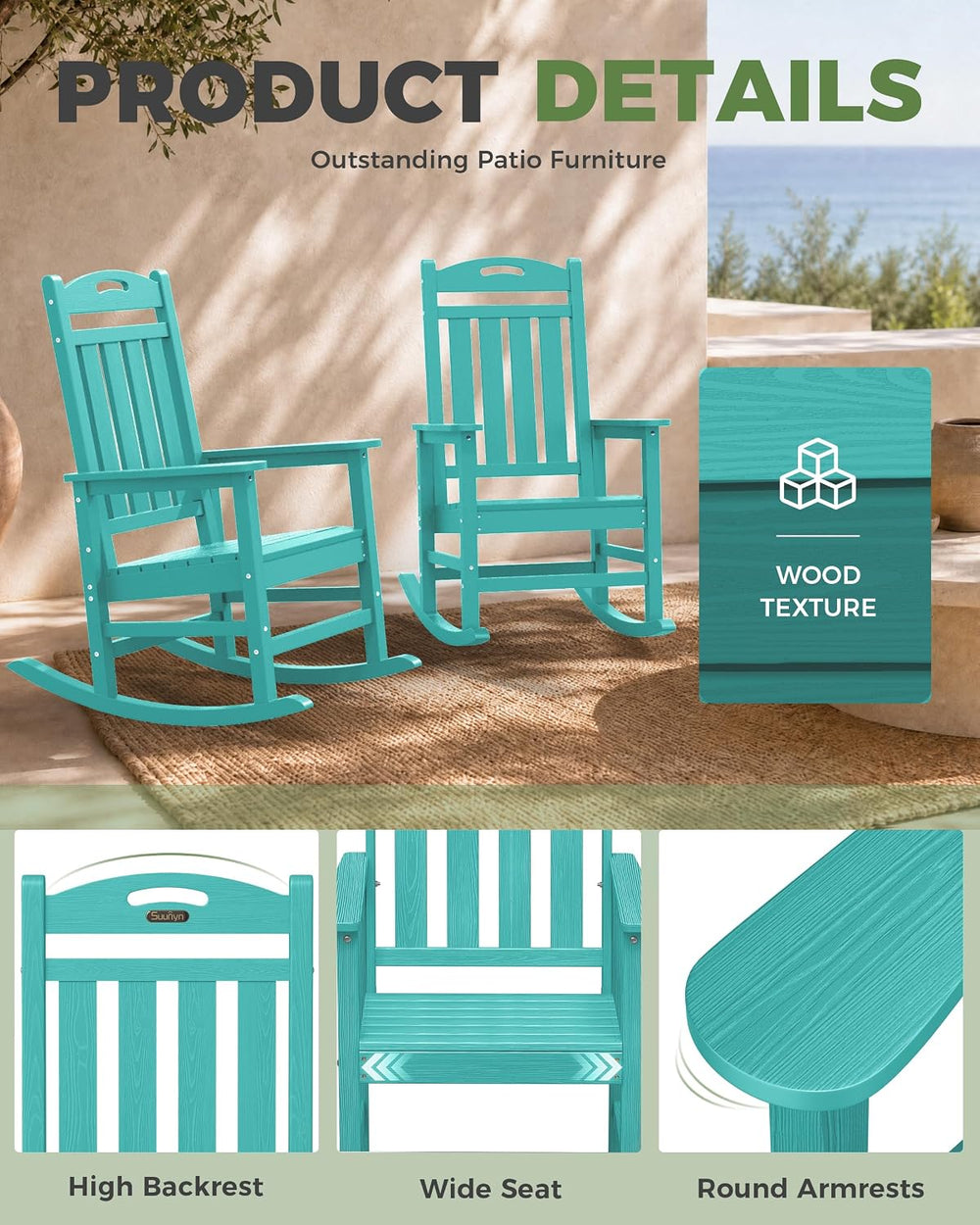 Rocking Chair Outdoor, Oversized Patio Rocking Chair, All Weather