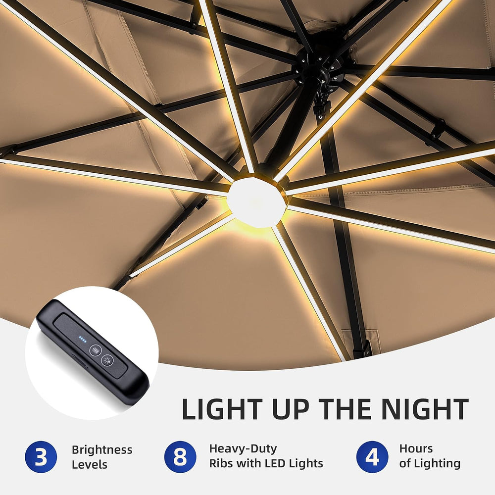 9 X 12 FT Cantilever Patio Umbrella with Led Lights