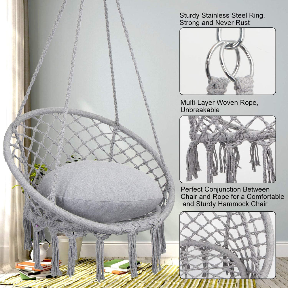Y- STOP Hammock Chair Macrame Swing, Max 330 Lbs, Hanging Cotton Rope Hammock...