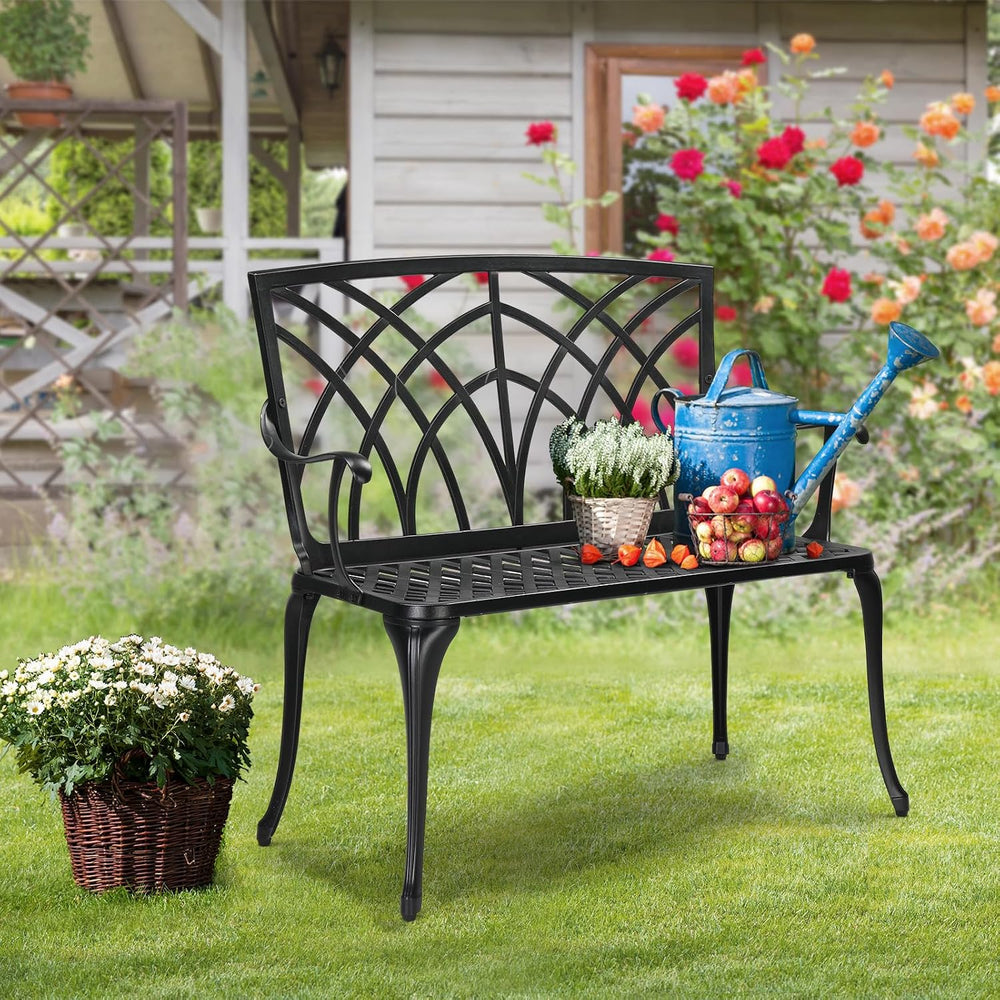 VINGLI 38" Outdoor Bench Cast Aluminium Garden Bench, Orchid Porch Bench...