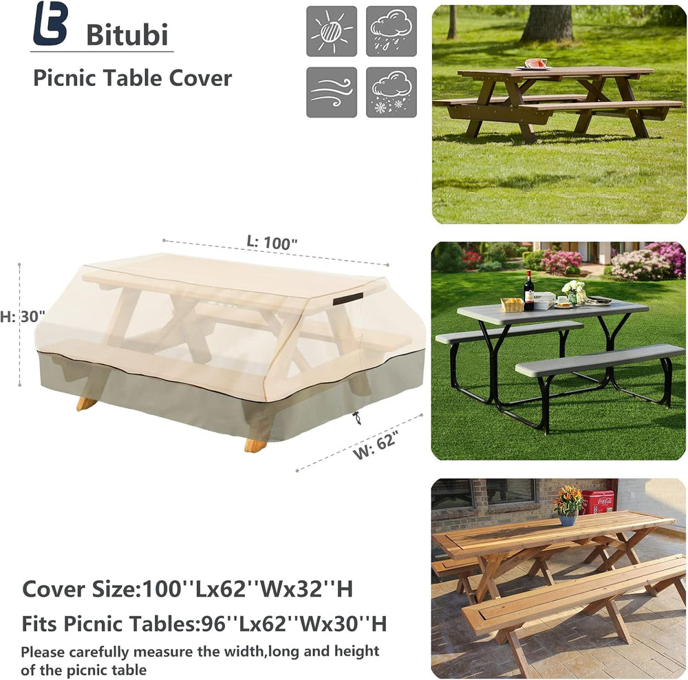 Bitubi 96 Inch Heavy Duty Waterproof Picnic Table Cover - 600D Tough Canvas W...