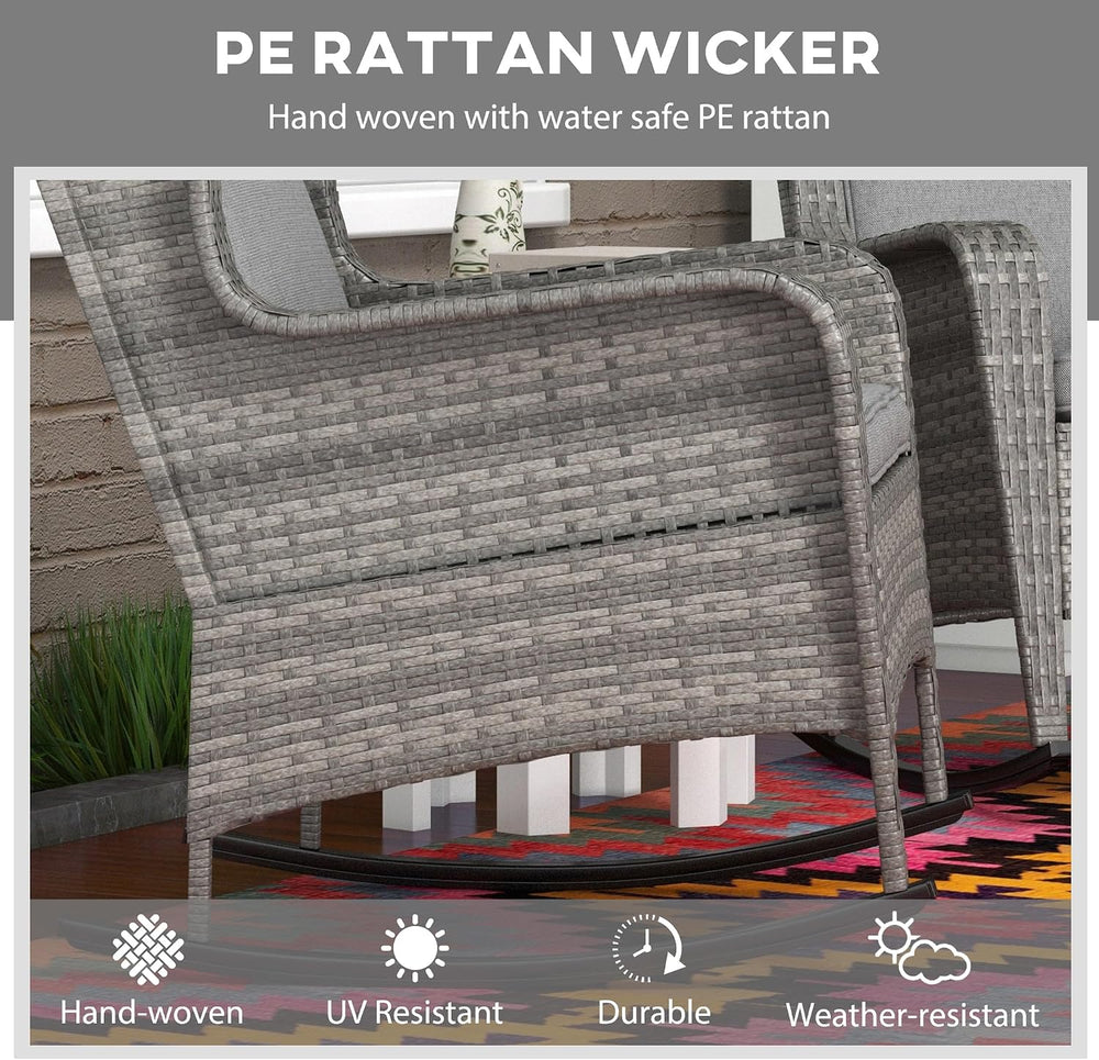 Outsunny Outdoor Wicker Rocking Chair Set of 2 with Wide Seat, Thick Cushions...