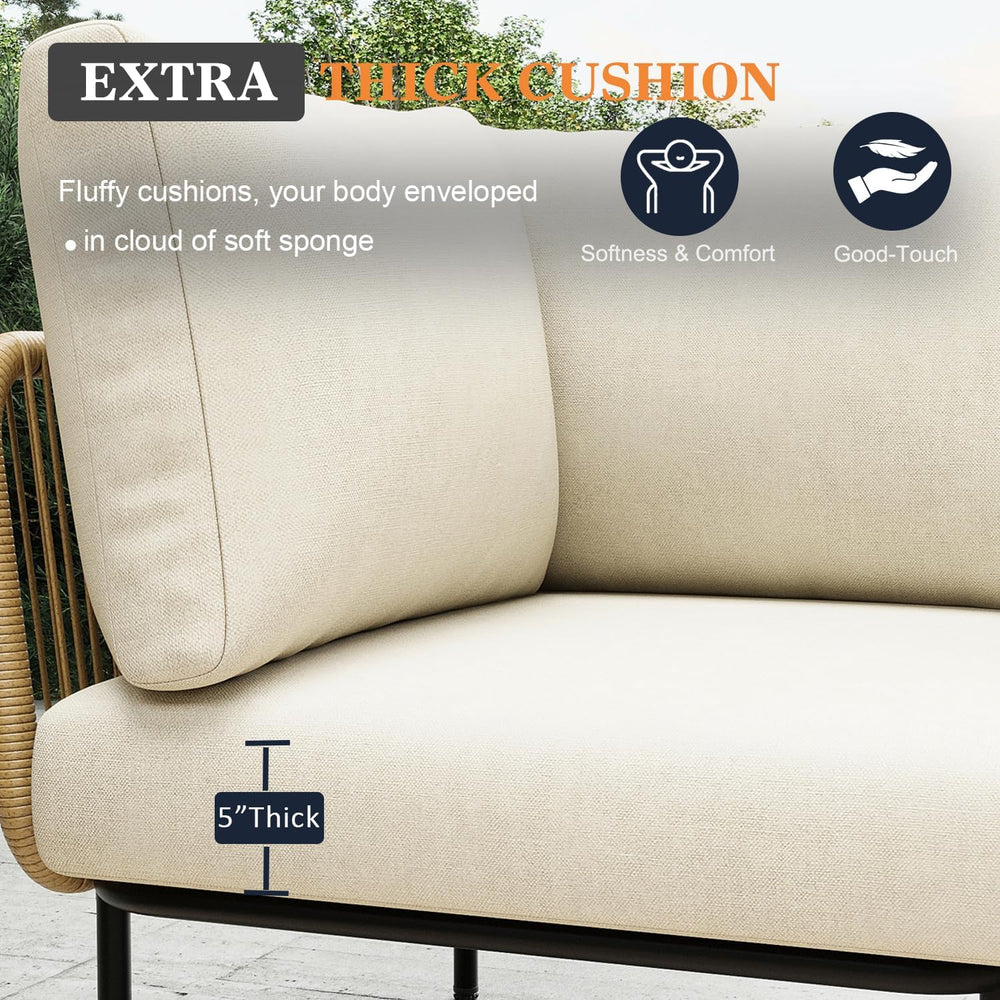 7 Piece Modern Outdoor Rope Wicker Sectional Set, Patio L-Shaped Conversation...