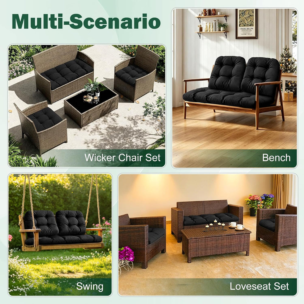 Outdoor Wicker Chair Cushions, 44×19×4 in, Waterproof, Black