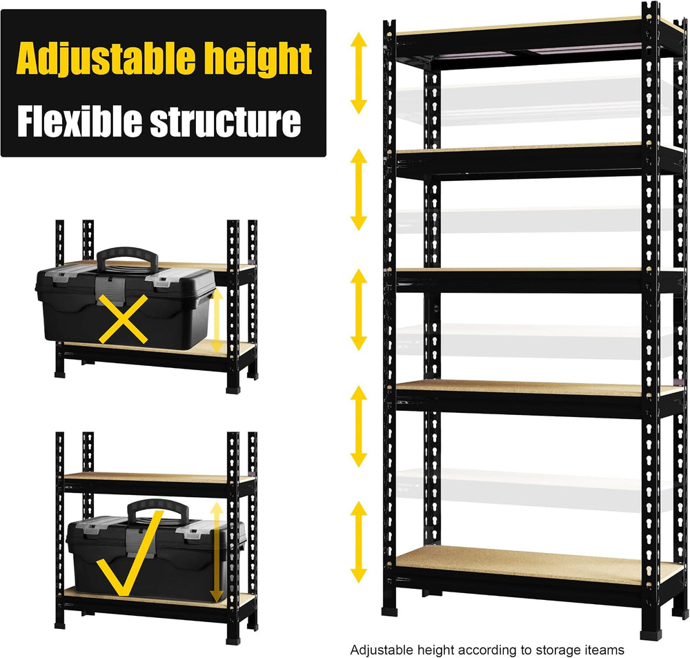 PrimeZone 5-Tier Garage Storage Shelves, Adjustable Metal Shelving, Black
