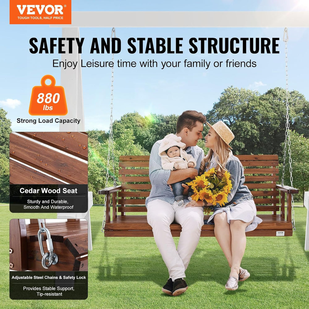 VEVOR Wooden Porch Swing 5 ft, Patio Bench Swing for Courtyard & Garden, ...