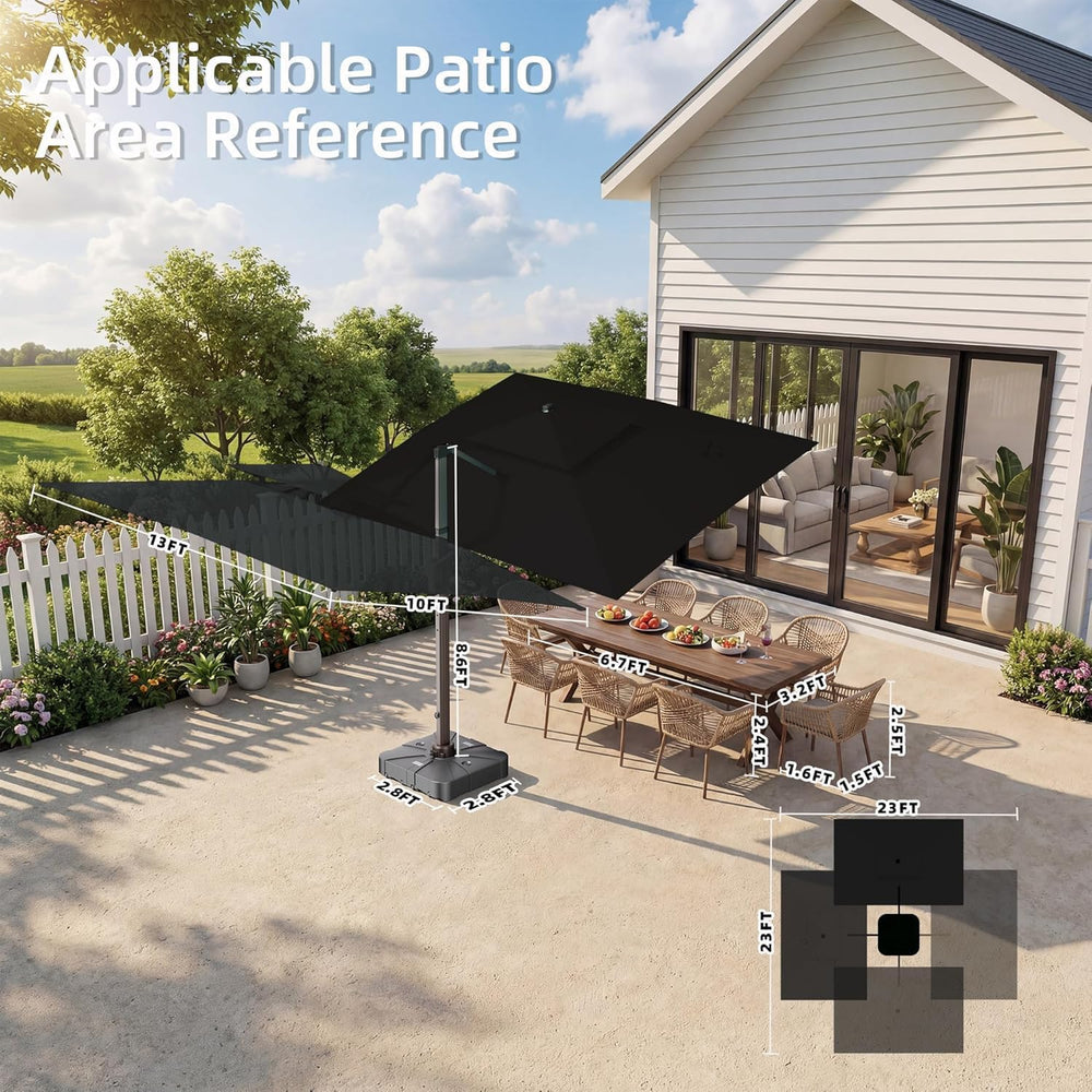 Deconk 10' X 13' Patio Cantilever Outdoor Umbrella with Base and LED ...