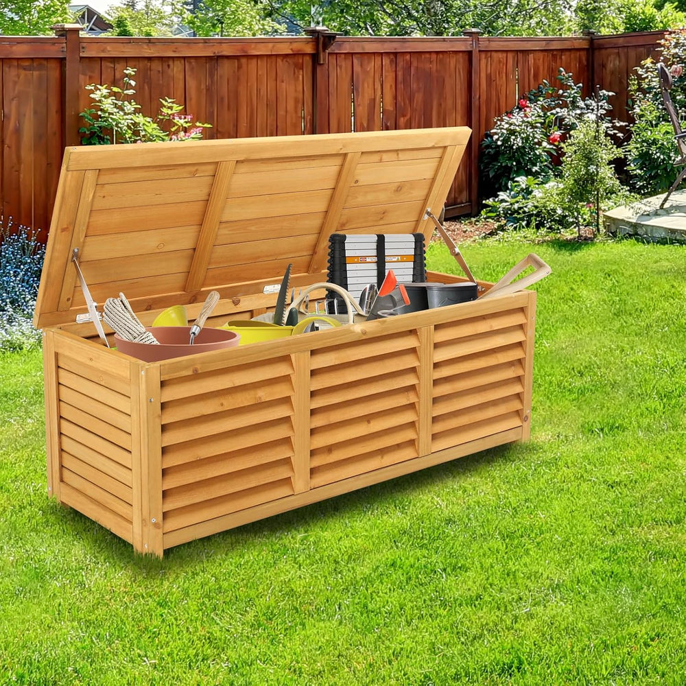 VINGLI Outdoor Wooden Deck Box, Storage Box with Lids for Easy Switching, 47 ...