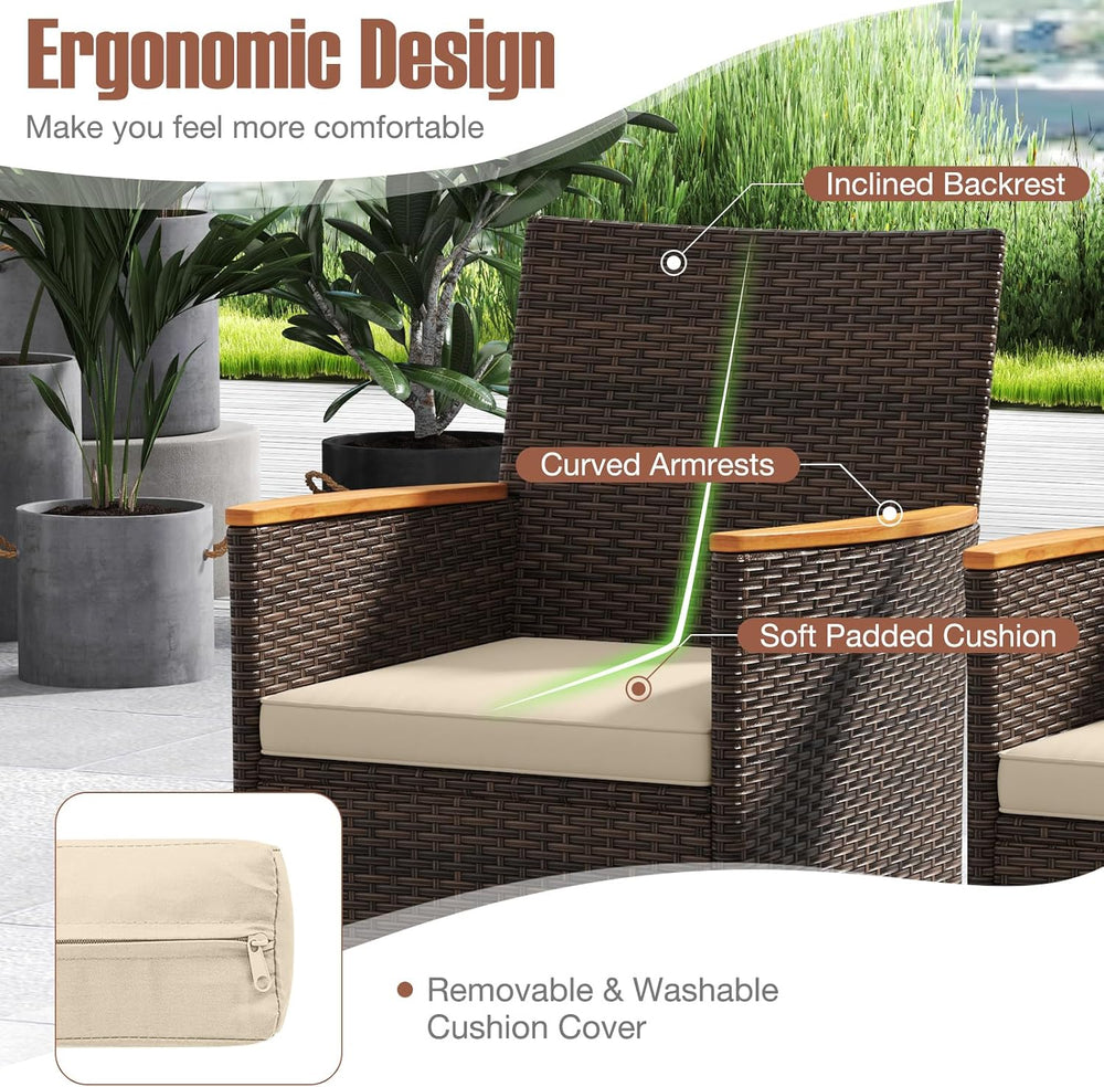 COSTWAY 9-Piece Patio Rattan Wicker Dining Set for 8 with Umbrella Hole