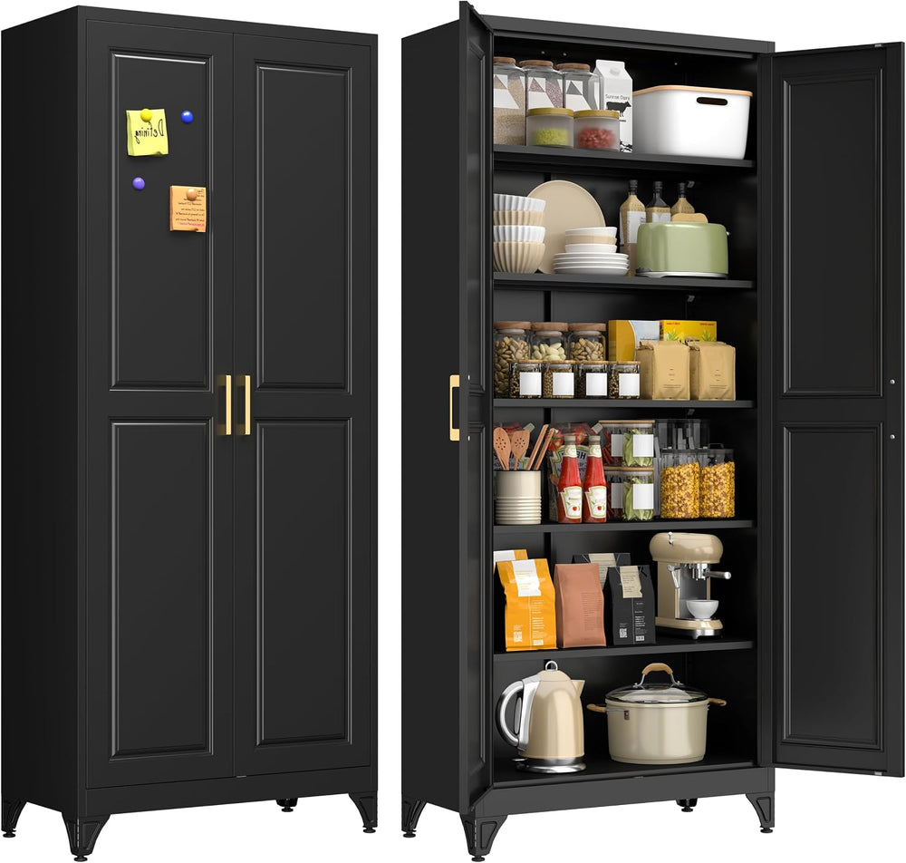 75" Black Metal Storage Cabinet with Doors, Heavy Duty