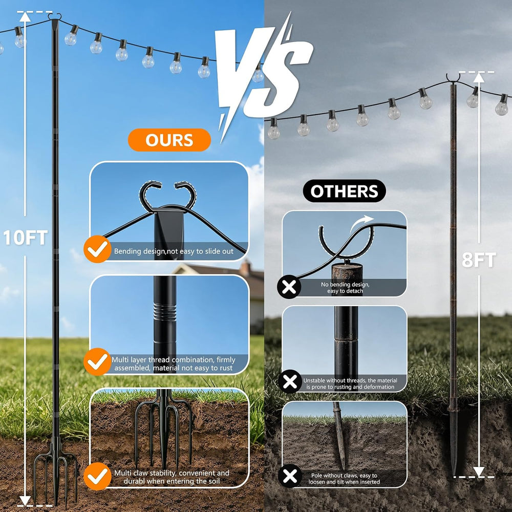 10Ft String Light Poles 6 Pack,Poles for Outdoor String Lights with Fork and ...