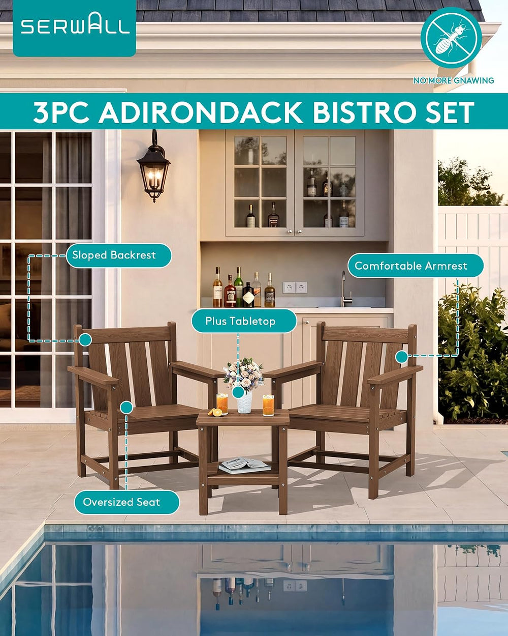 SERWALL 3 Pieces Patio Bistro Set-Outdoor Chairs with Side Table,Brown