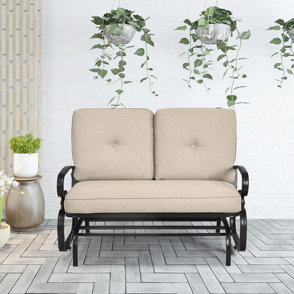 HAPPYGRILL Outdoor Swing Glider Bench Patio Loveseat with Comfortable Cushion...