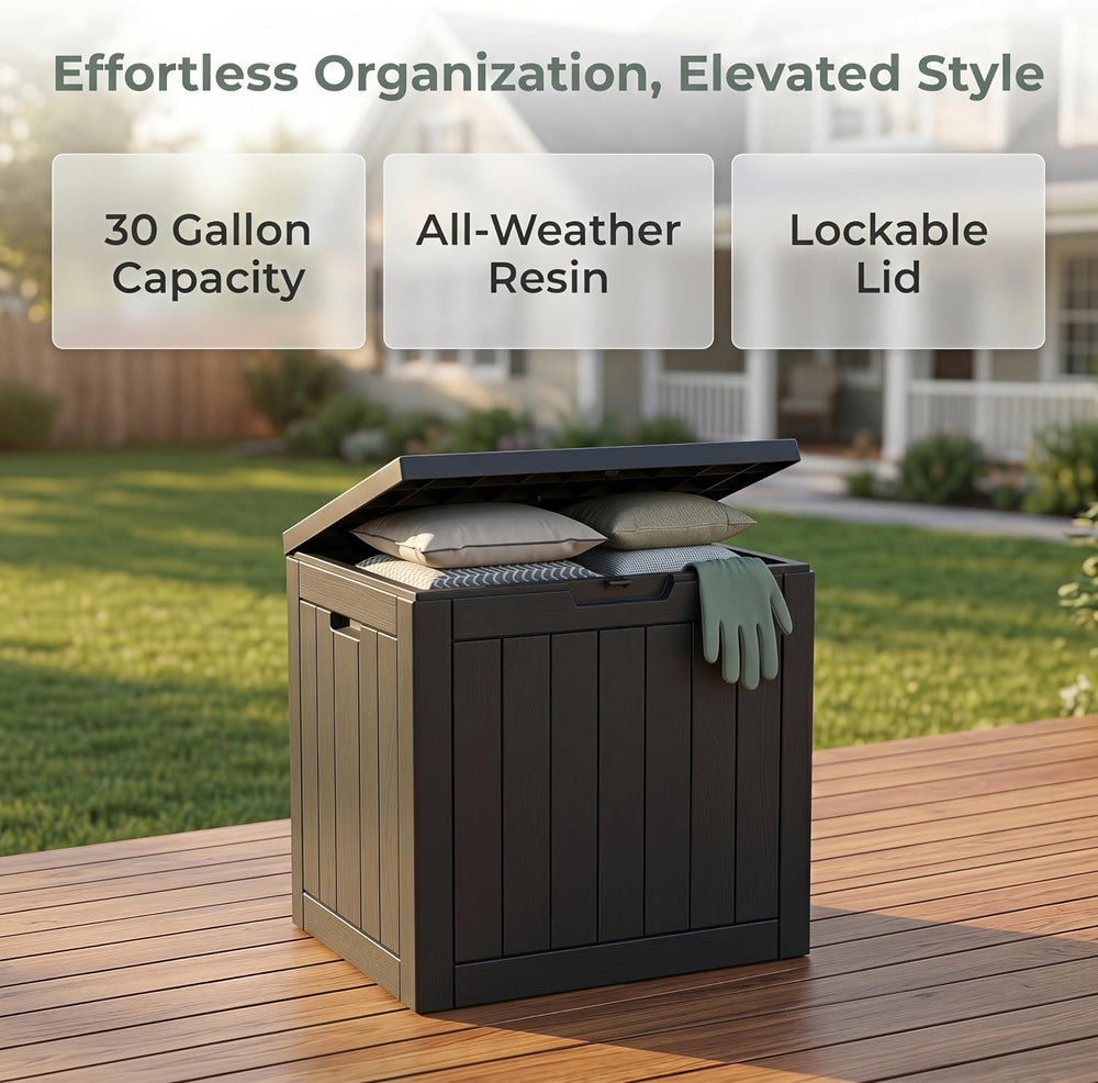NicBex 30 Gallon Deck Box, Waterproof Resin Outdoor Storage Box Lockable for ...