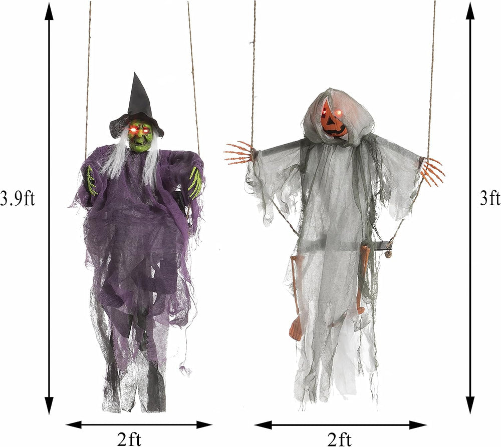 JOYIN 2 Pcs Halloween Hanging Swinging Ghosts Decorations Outdoor, Witch and ...