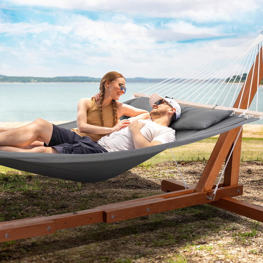 SUNCREAT Adjustable 12-14 ft Wooden Hammock Stand, 475 lbs Capacity